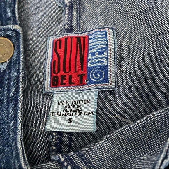 SunBelt Denim overalls Painted white daisies Front pockets Decorative buttons S - Picture 10 of 14